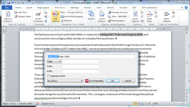 Mendeley Cite-o-Matic plugin in MS Word 2010: Citation details open